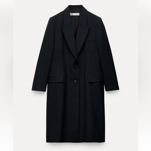 Zara wool blend navy blue long coat - Picture 5 of 5